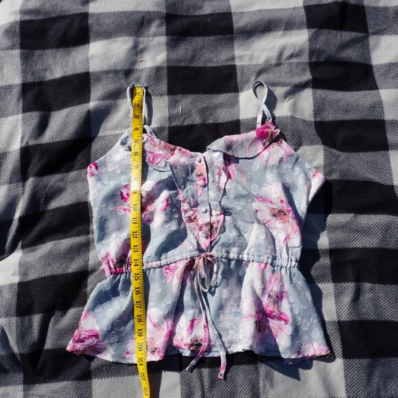 NWT Size M Express Floral Spaghetti Strap Blue Polka Dot Peplum Top - Picture 5 of 7